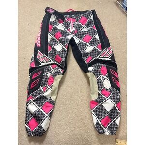 FLY RACING Girls Motocross Pants Pink Black Houndstooth Size 11 12 Race Wear